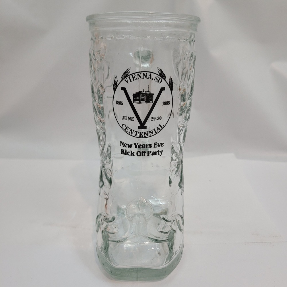 Vienna SD Centennial‎ Cowboy Boot Glass Mug Souvenir 1885-1985 Clear Barware